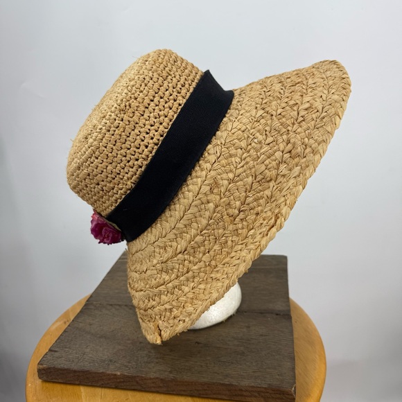 Scala Straw Sun Hat with Black Band floral Accent OS - Picture 1 of 16